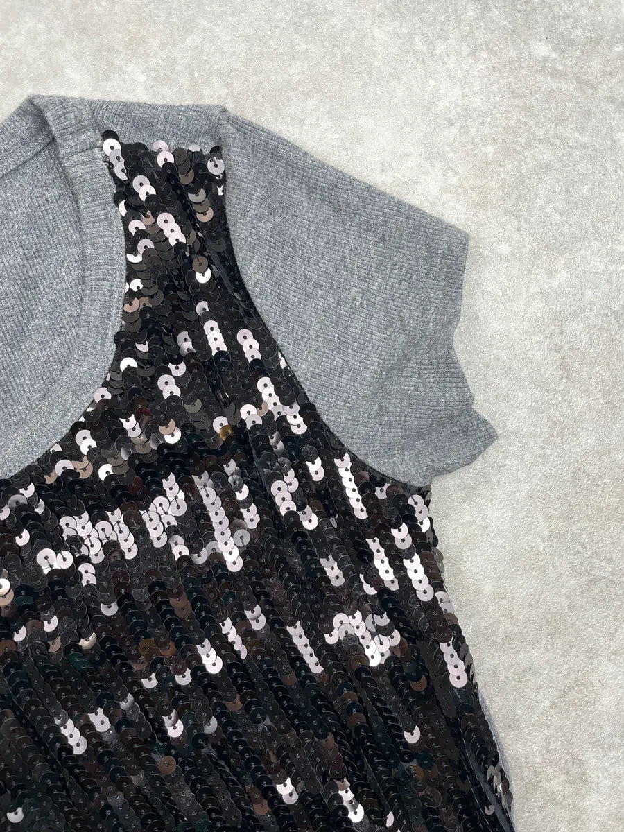 2000s Dolce & Gabbana Grey Sequin Front Knit T-Shirt QvEFaxfA 5