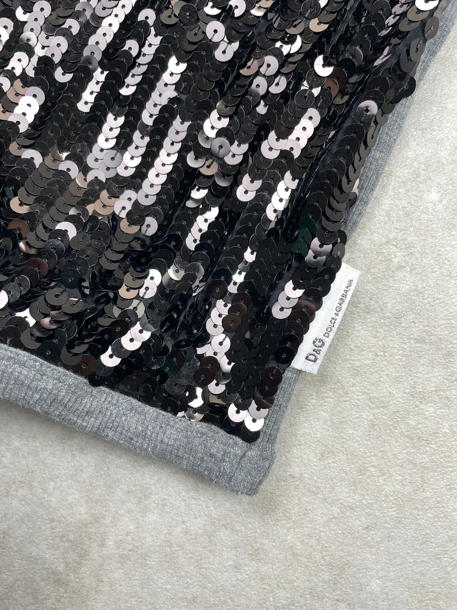 2000s Dolce & Gabbana Grey Sequin Front Knit T-Shirt QvEFaxfA 8