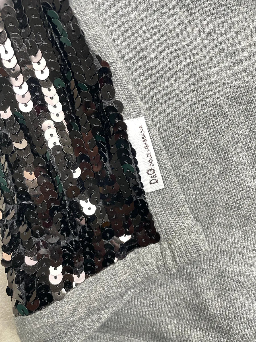 2000s Dolce & Gabbana Grey Sequin Front Knit T-Shirt QvEFaxfA 9