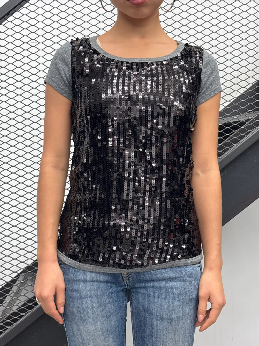 2000s Dolce & Gabbana Grey Sequin Front Knit T-Shirt QvEFaxfA 1