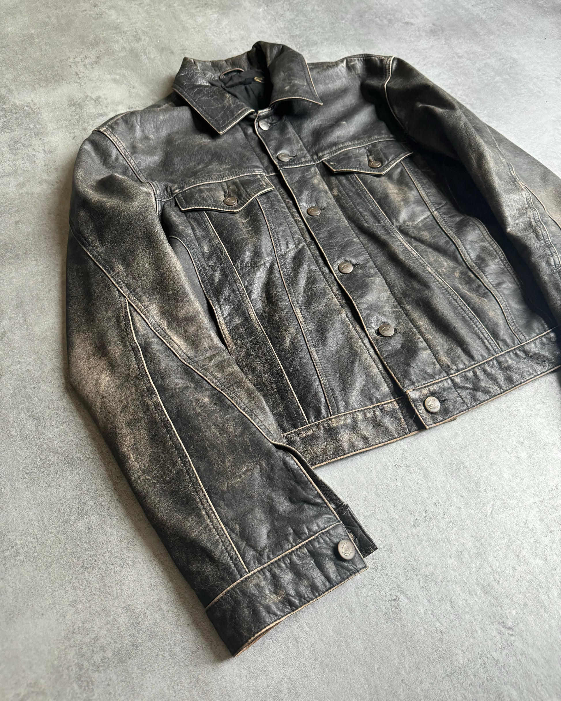 2000s Cavalli Brut Raw Patin Archive Leather Jacket (M) - 10