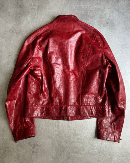 AW2000 Roberto Cavalli Crocodile Red Leather Jacket (L) - 2