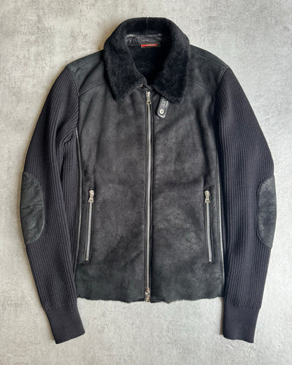 2000s Prada Wool Leather Navy Hybride Jacket (M) - 9