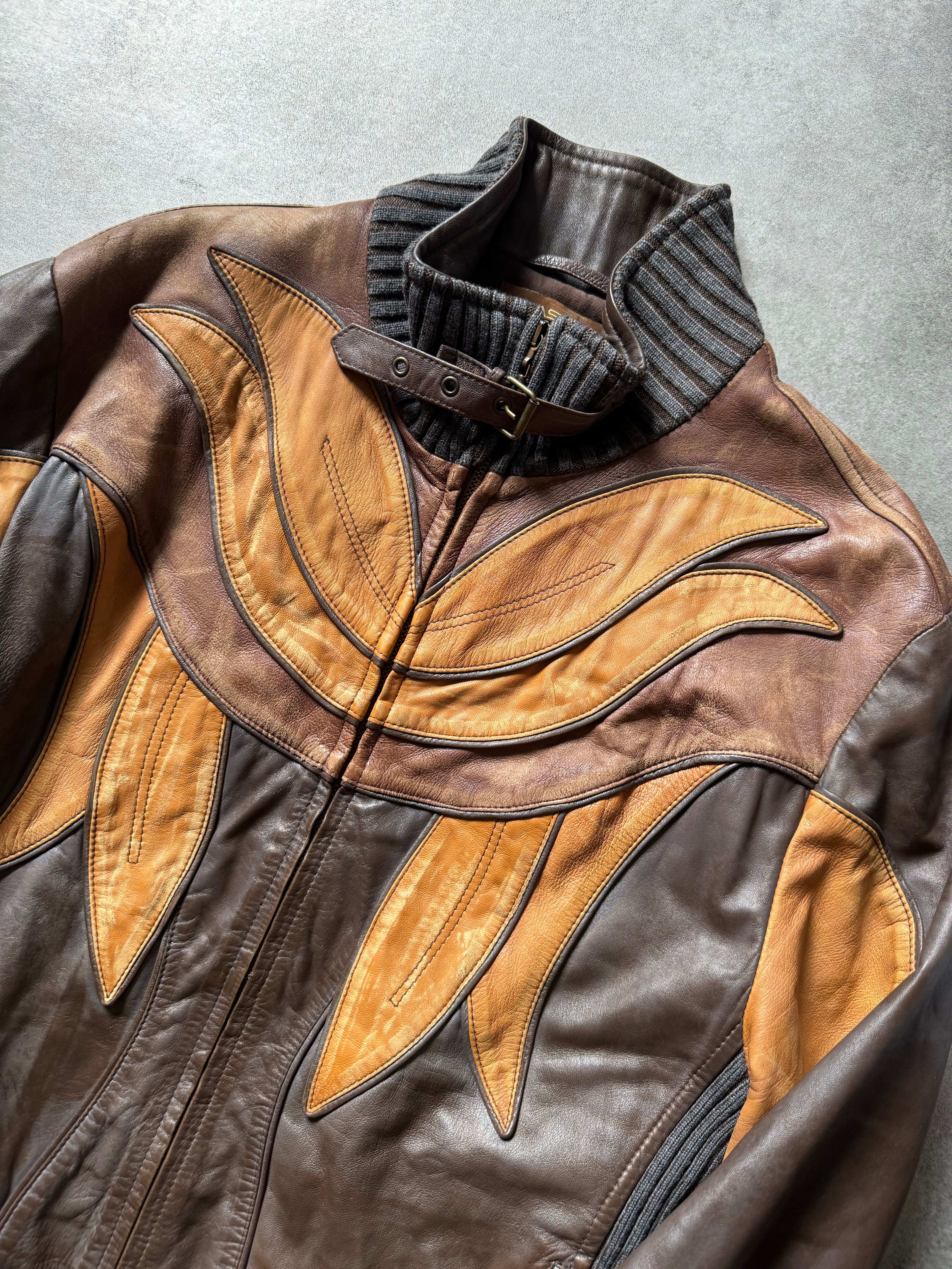 2000s Cavalli Class Parrot Patchwork Leather Jacket (L) - 7