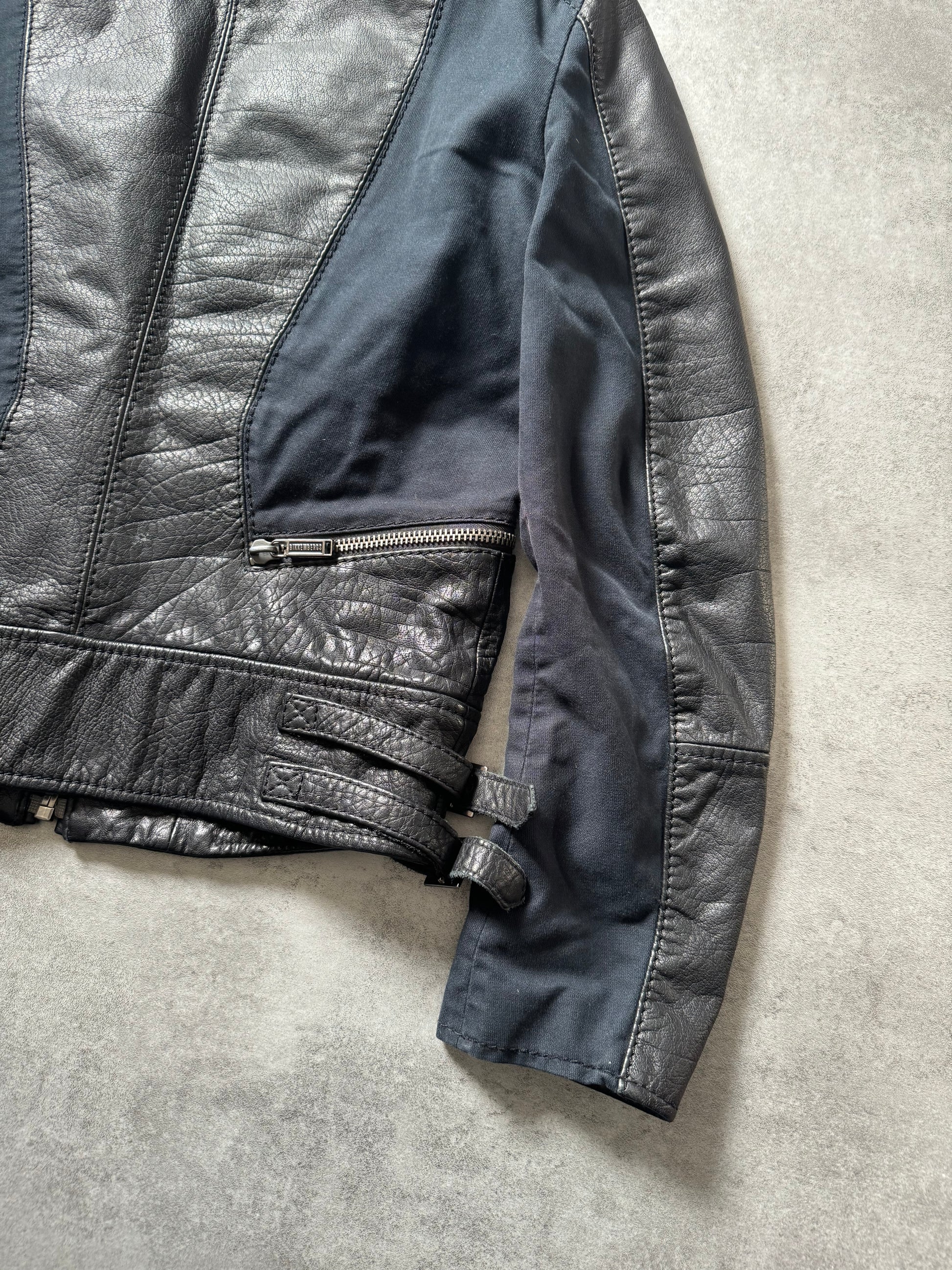 2000s Dirk Bikkembergs Hybrid Biker Leather Jacket Black & Navy (S) - 7