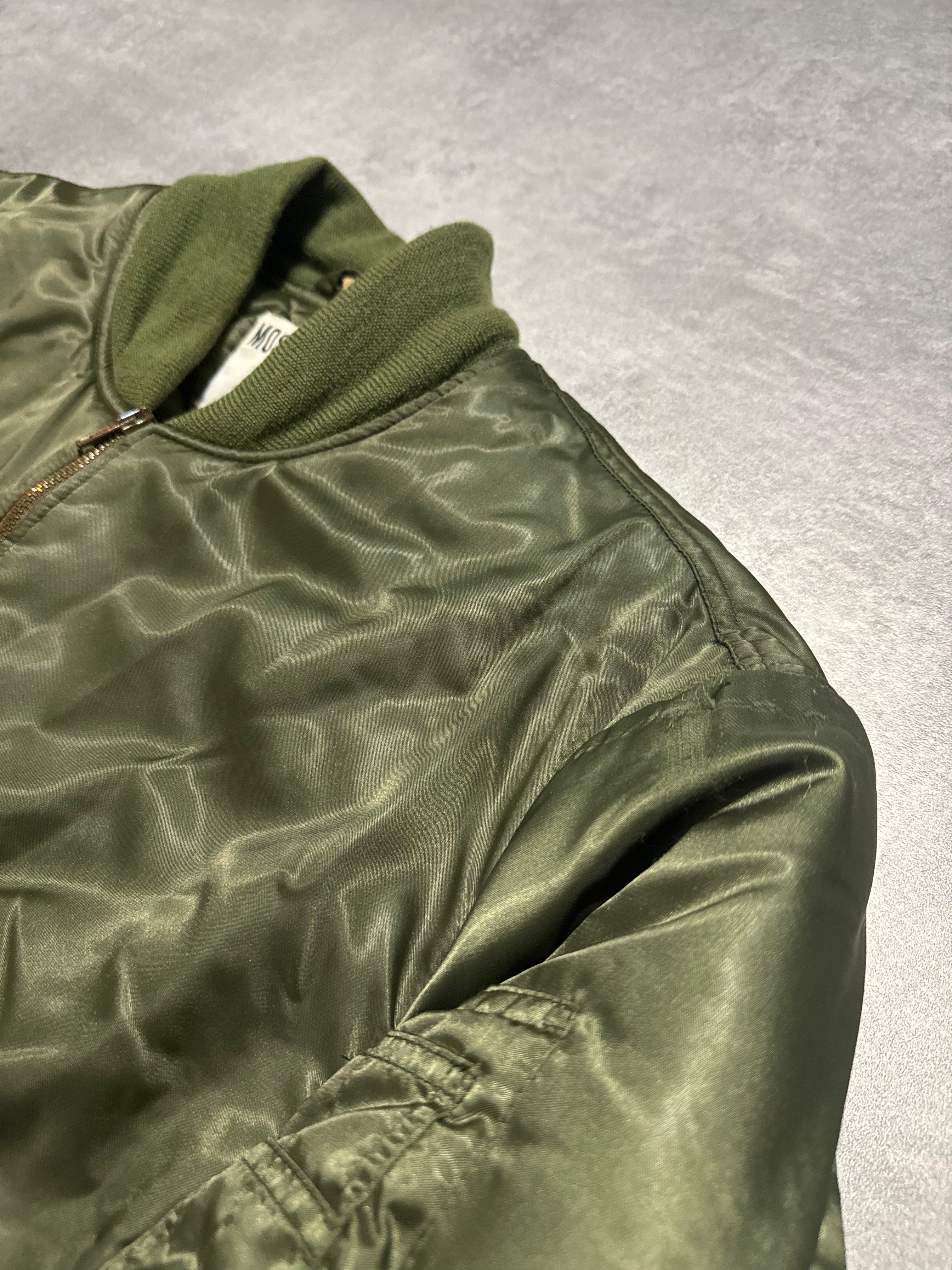 1990s Moschino Olive Nylon Italian Aero Bomber Jacket (M/L) - 6