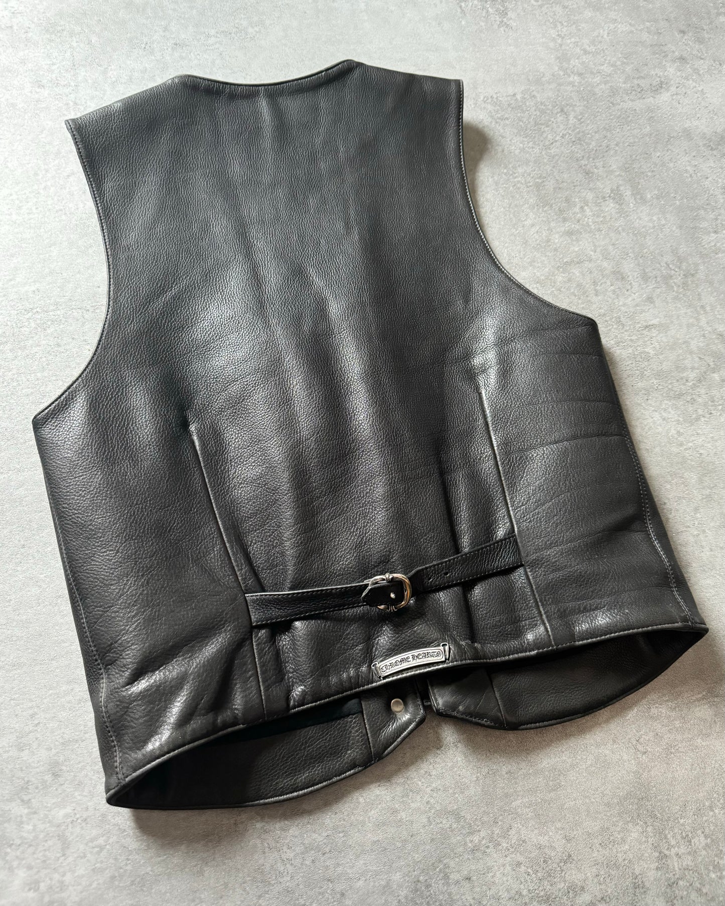 2000s Chrome Hearts Black Leather Sleeveless Biker Jacket (S) - 5