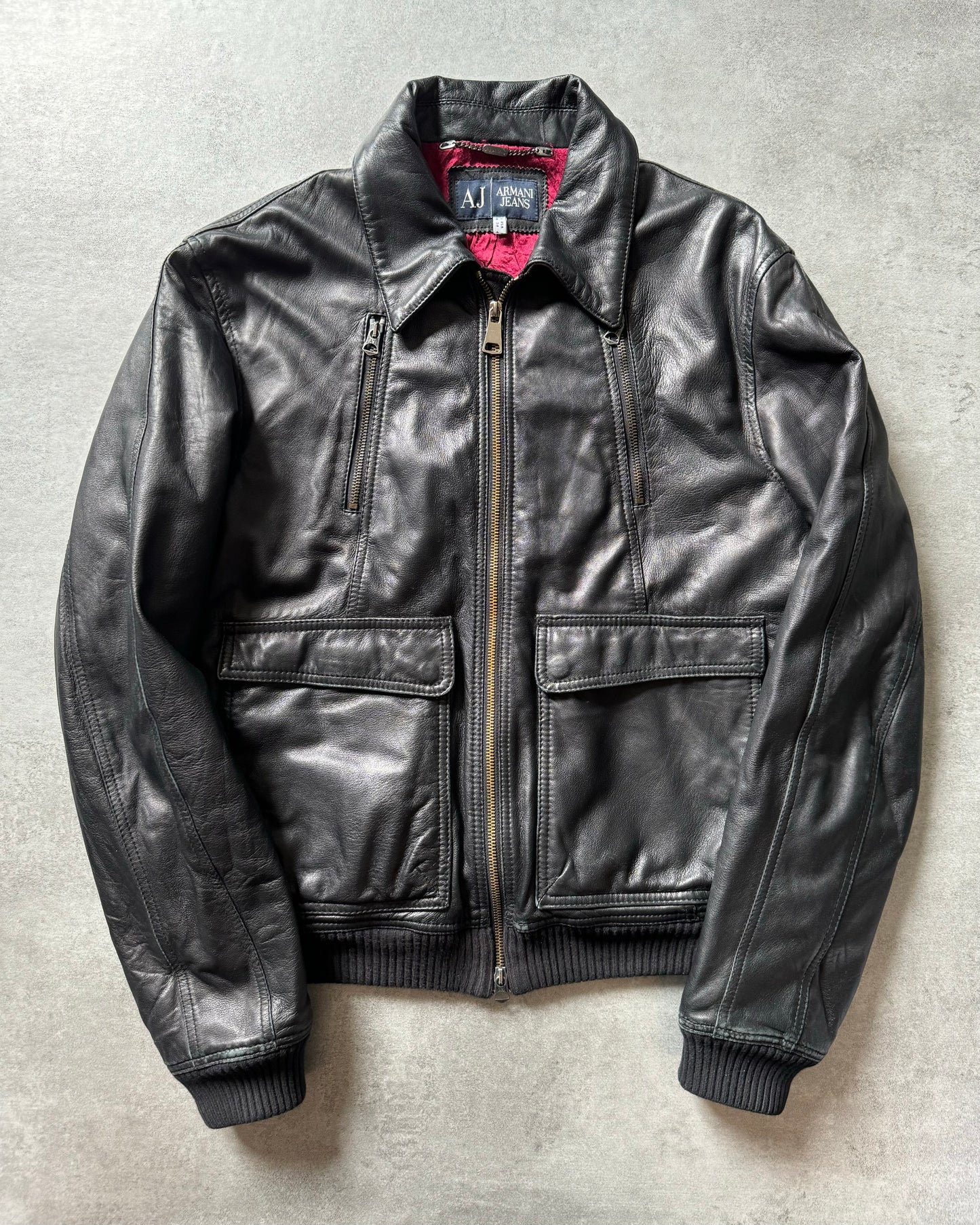 2000s Armani Black Premium Citizen Utility Leather Jacket (L) - 1