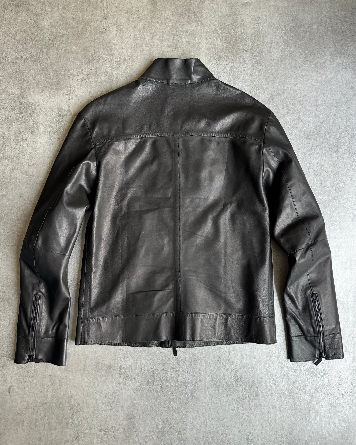 AW2015 Emporio Armani Black Minimalist Light Lamb Leather Jacket (S/M) - 2