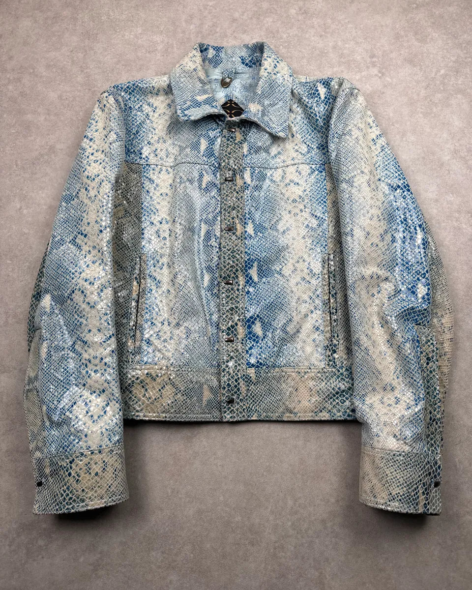 AW2005 Cavalli Blue Leather Python Varnished Effect Leather Jacket RGncqsOV 3