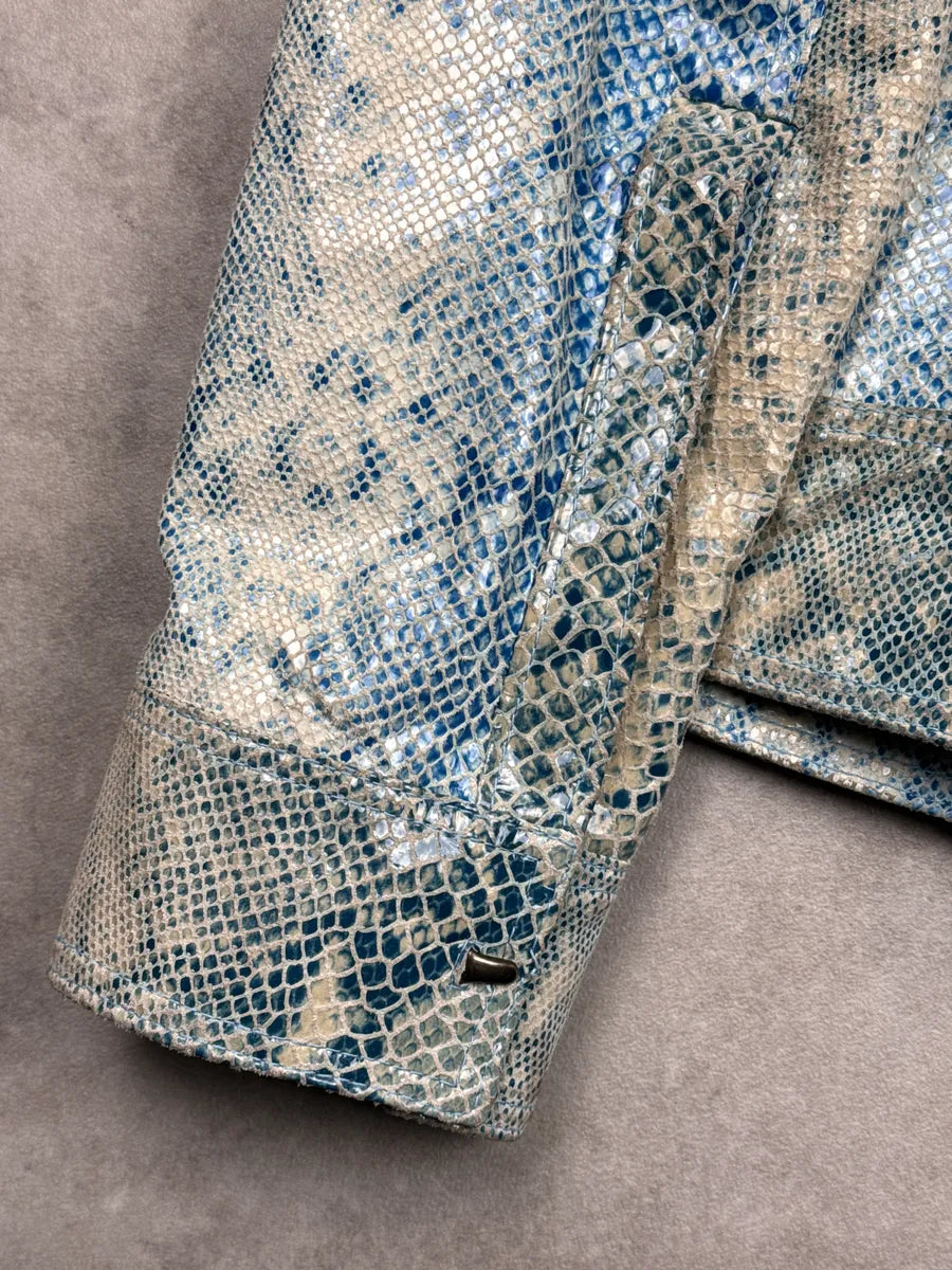 AW2005 Cavalli Blue Leather Python Varnished Effect Leather Jacket RGncqsOV 12