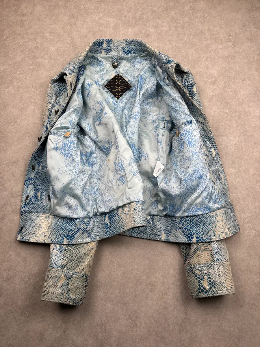 AW2005 Cavalli Blue Leather Python Varnished Effect Leather Jacket RGncqsOV 6