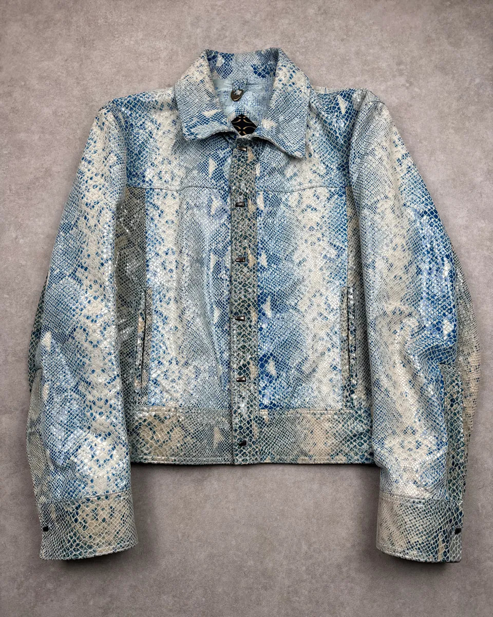 AW2005 Cavalli Blue Leather Python Varnished Effect Leather Jacket RGncqsOV 0