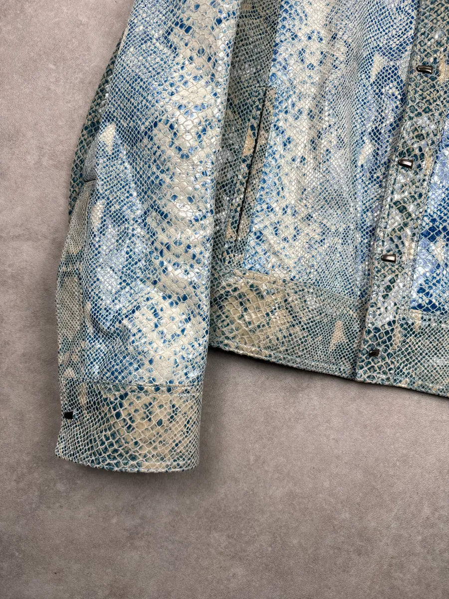 AW2005 Cavalli Blue Leather Python Varnished Effect Leather Jacket RGncqsOV 7