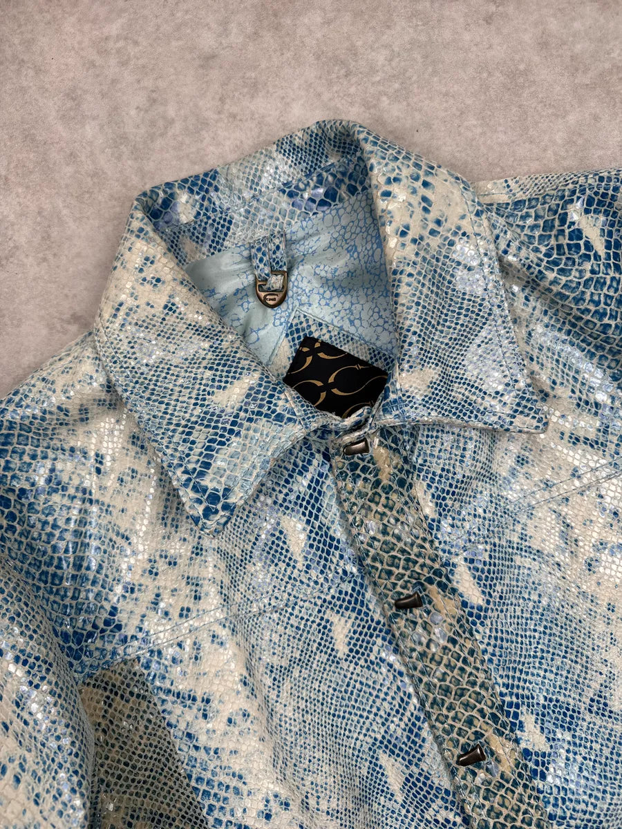 AW2005 Cavalli Blue Leather Python Varnished Effect Leather Jacket RGncqsOV 9