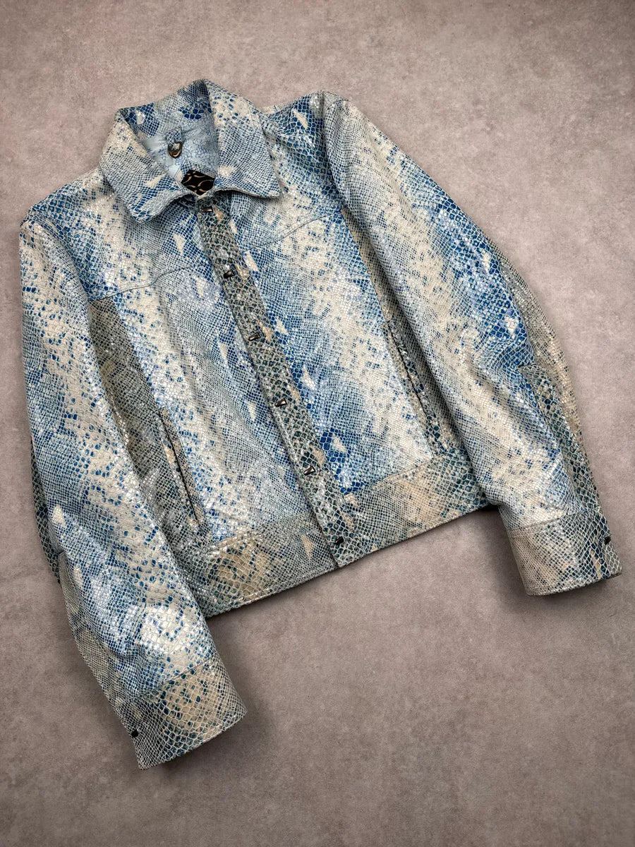 AW2005 Cavalli Blue Leather Python Varnished Effect Leather Jacket RGncqsOV 4