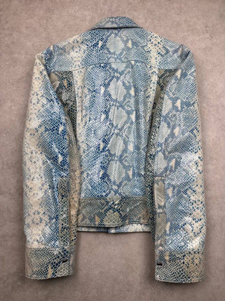 AW2005 Cavalli Blue Leather Python Varnished Effect Leather Jacket RGncqsOV 5