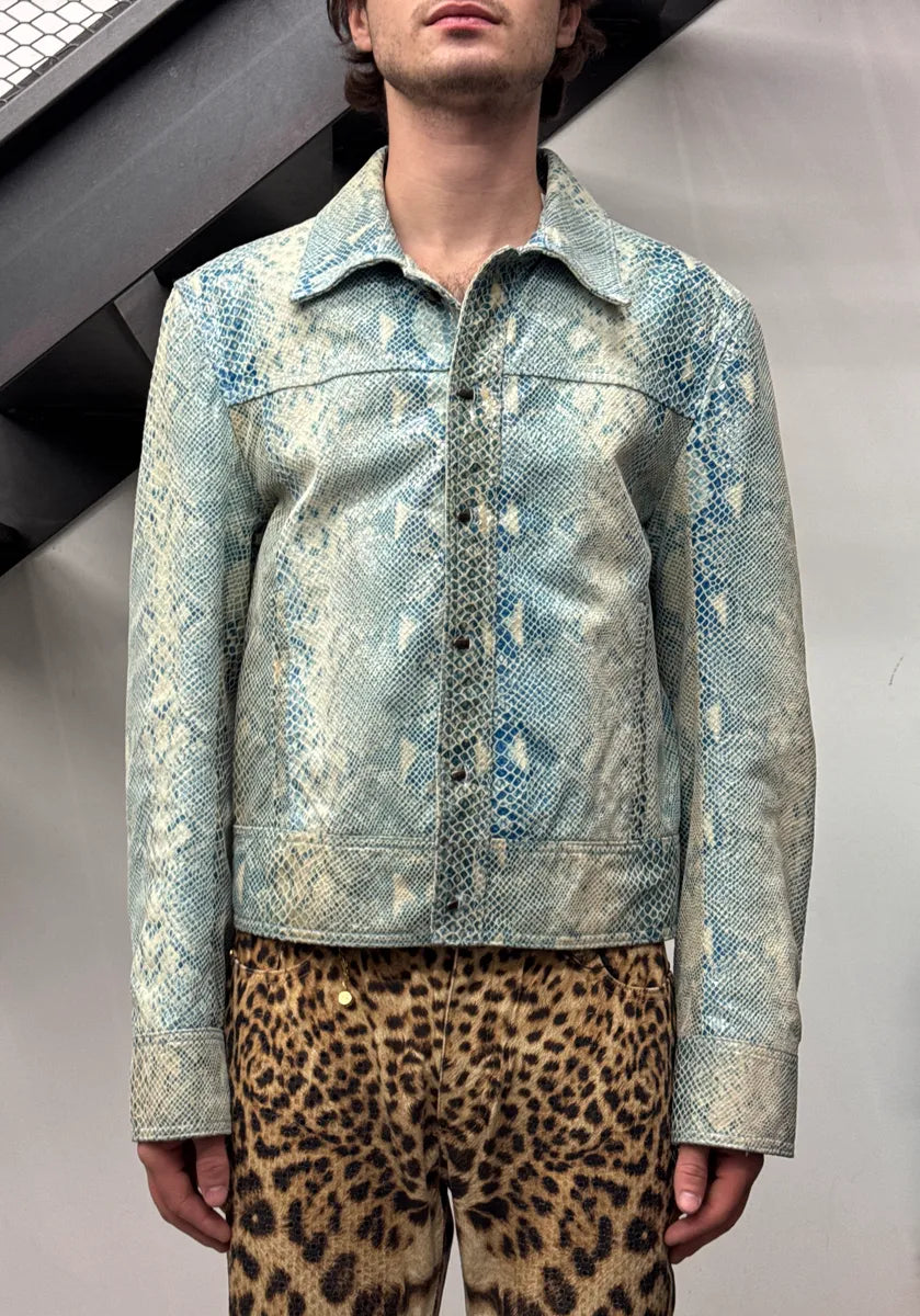 AW2005 Cavalli Blue Leather Python Varnished Effect Leather Jacket RGncqsOV 1