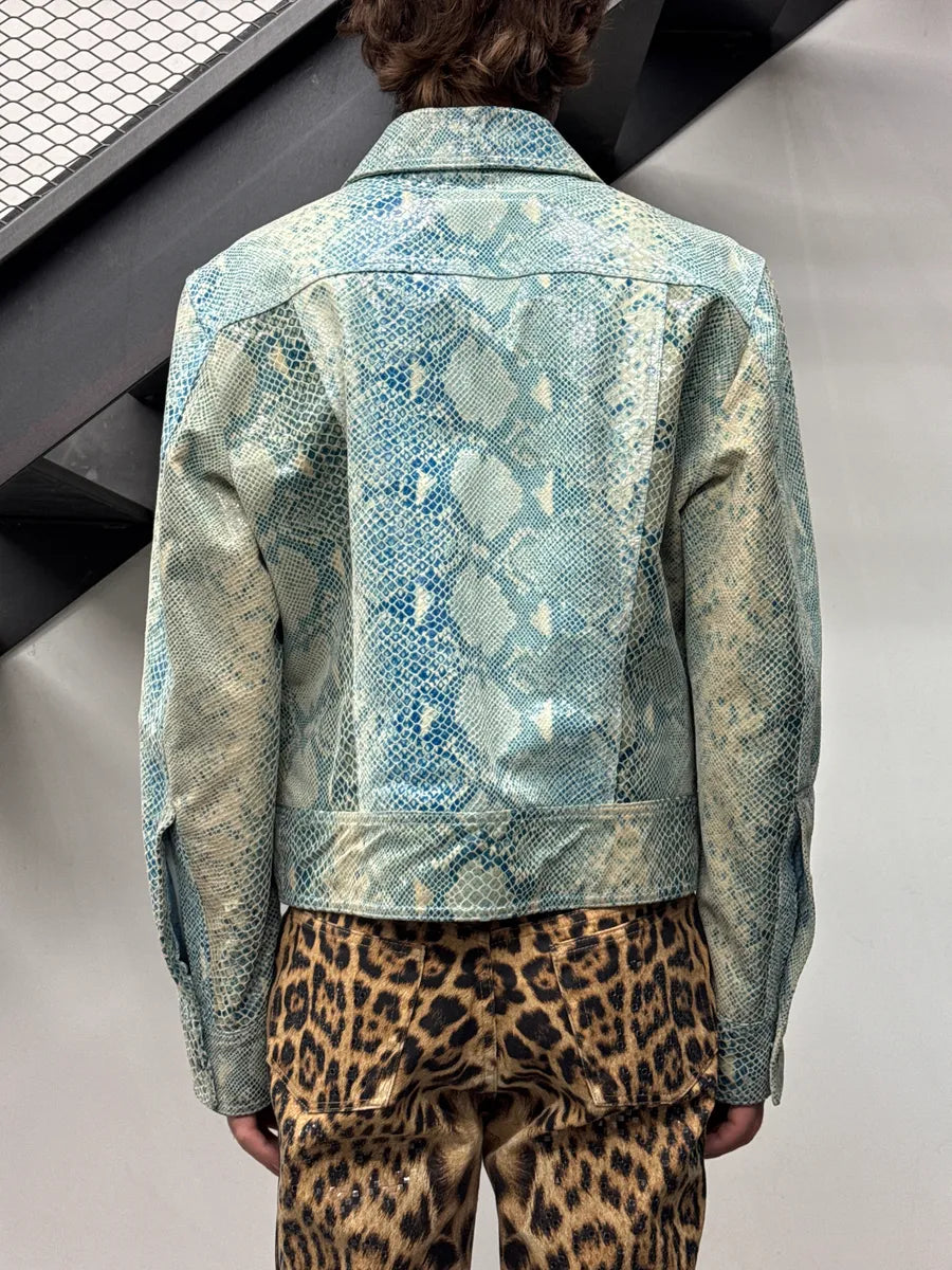 AW2005 Cavalli Blue Leather Python Varnished Effect Leather Jacket RGncqsOV 2