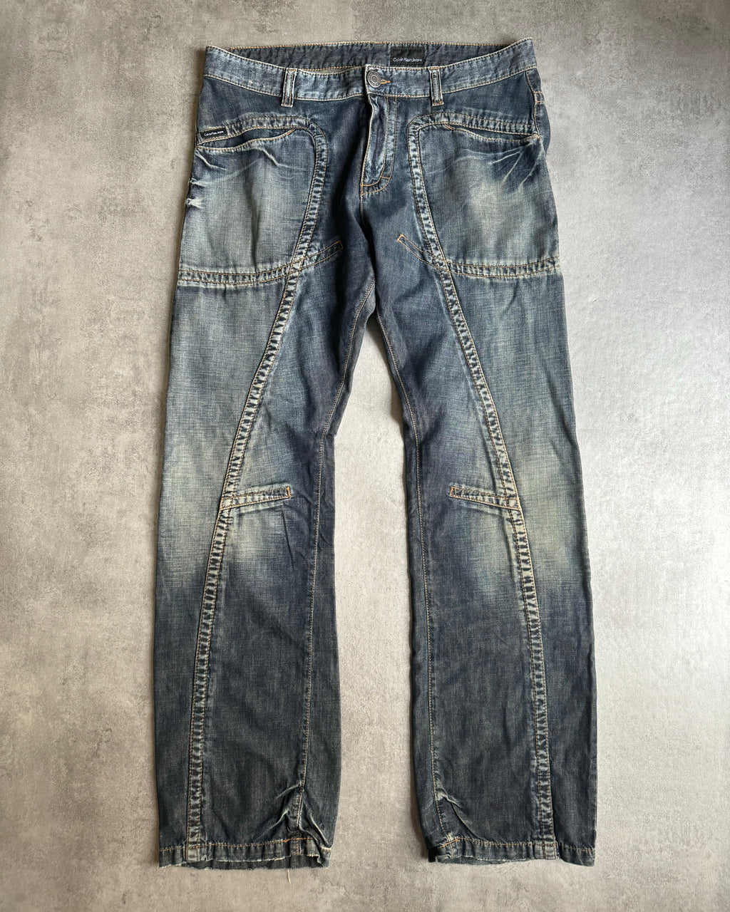 2008 Calvin Klein Blue Faded Straight Relaxed Jeans (L) - 1