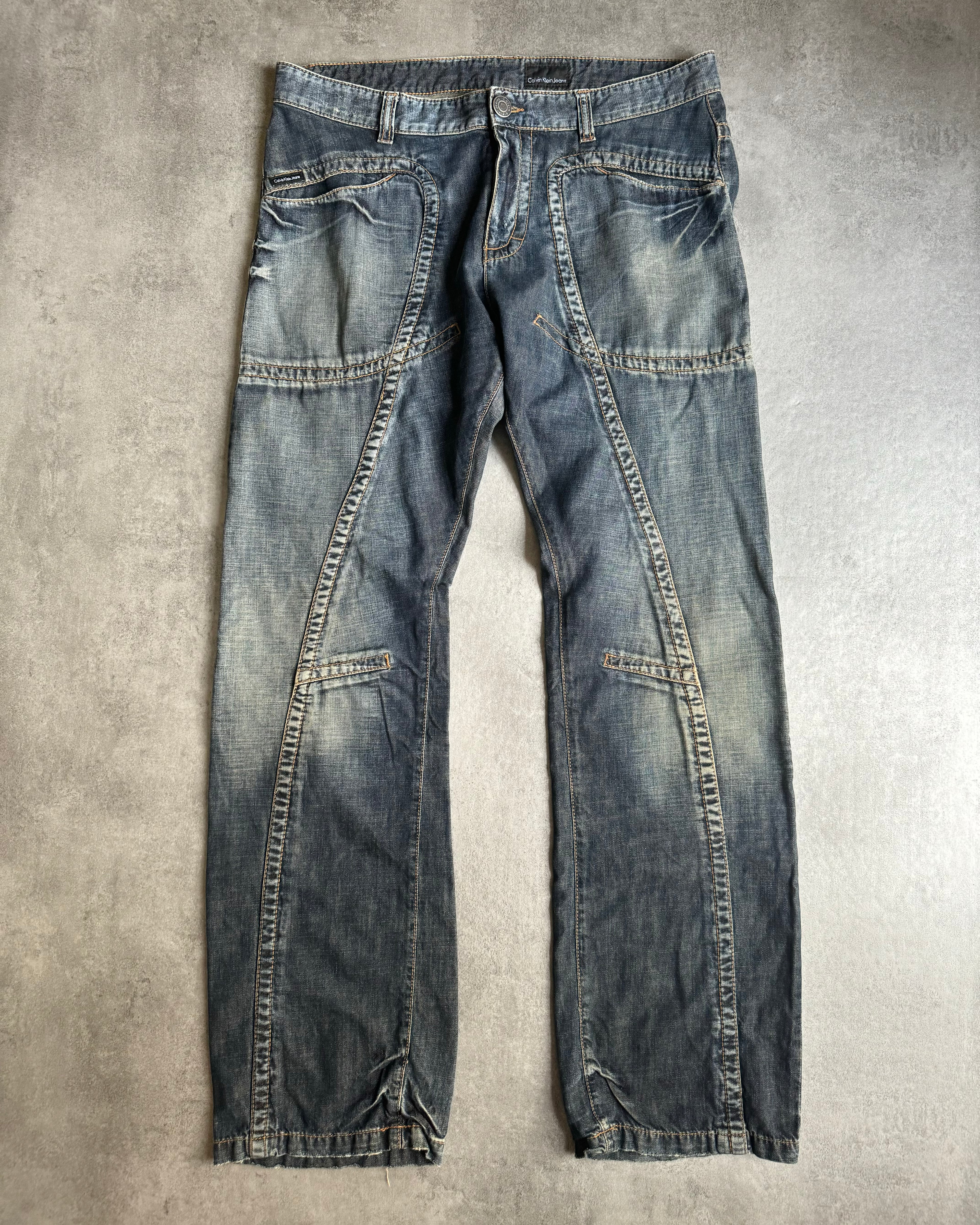 2008 Calvin Klein Blue Faded Straight Relaxed Jeans (L) - 1