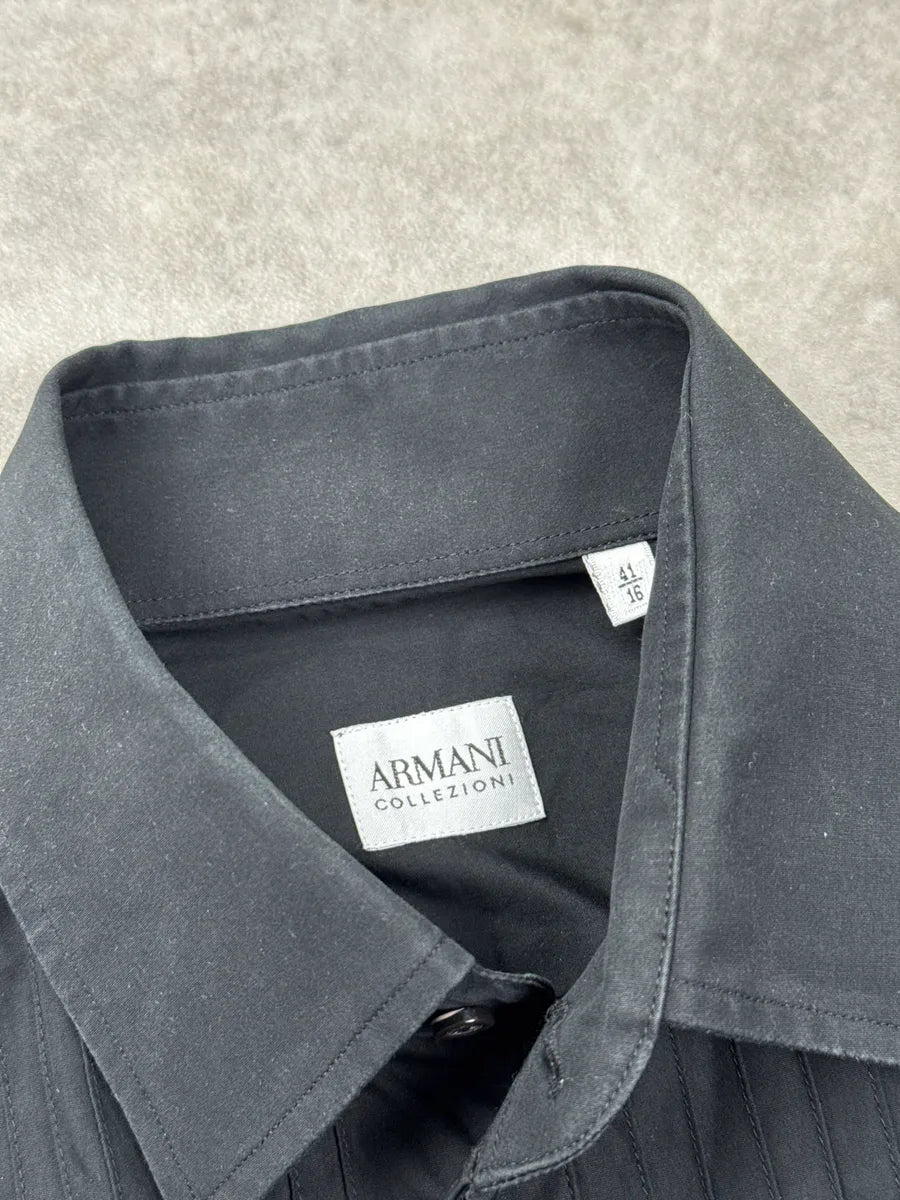 Armani Black Pleated Front Concealed Placket Shirt RIokfsEg 10