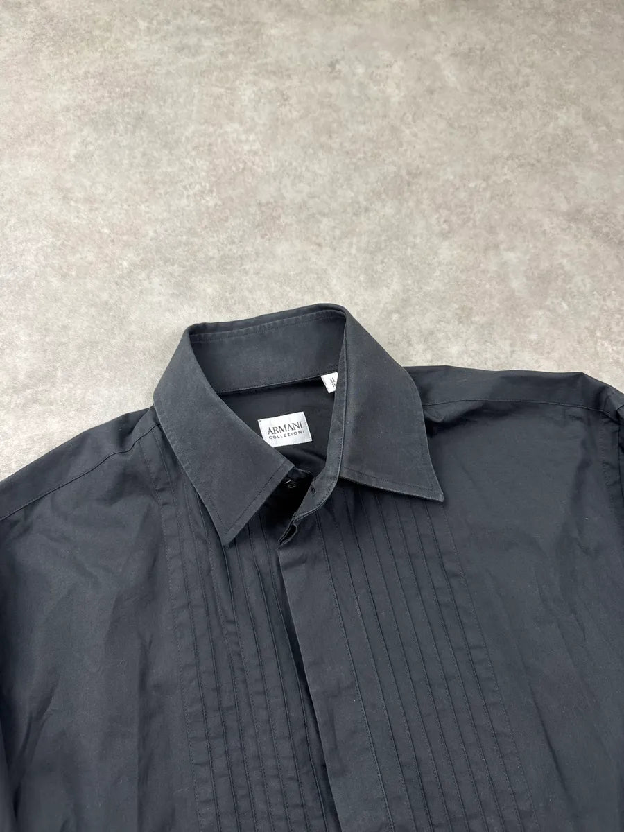 Armani Black Pleated Front Concealed Placket Shirt RIokfsEg 11