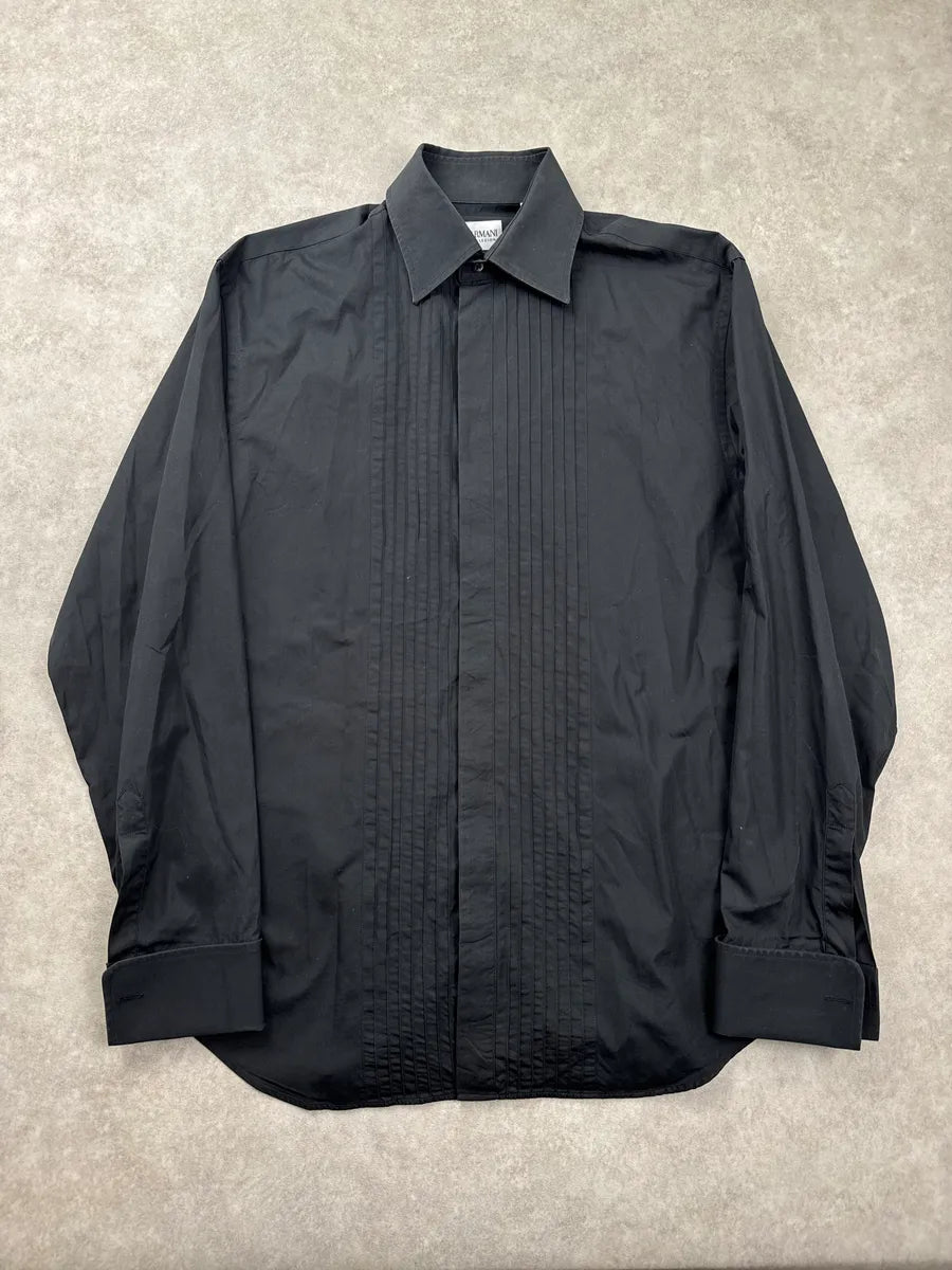 Armani Black Pleated Front Concealed Placket Shirt RIokfsEg 0