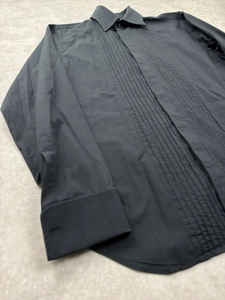 Armani Black Pleated Front Concealed Placket Shirt RIokfsEg 3