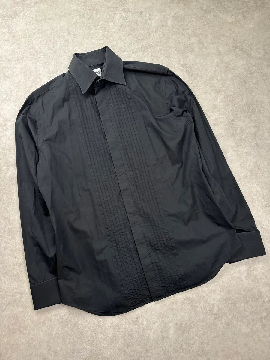 Armani Black Pleated Front Concealed Placket Shirt RIokfsEg 4