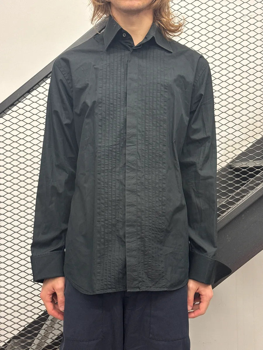 Armani Black Pleated Front Concealed Placket Shirt RIokfsEg 1