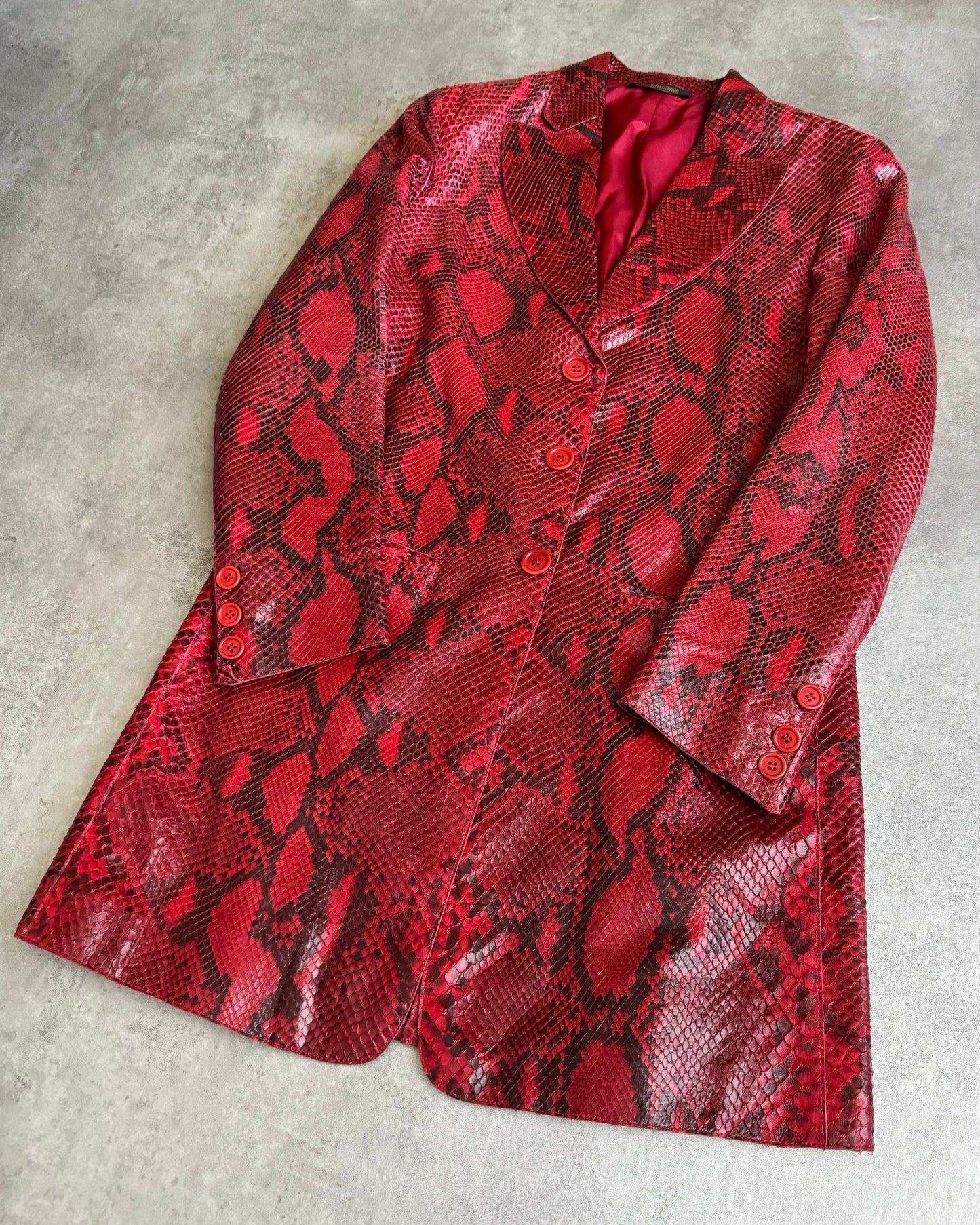 AW2002 Roberto Cavalli Python Leather Demoniac Red Scales Vest Jacket (S) - 3