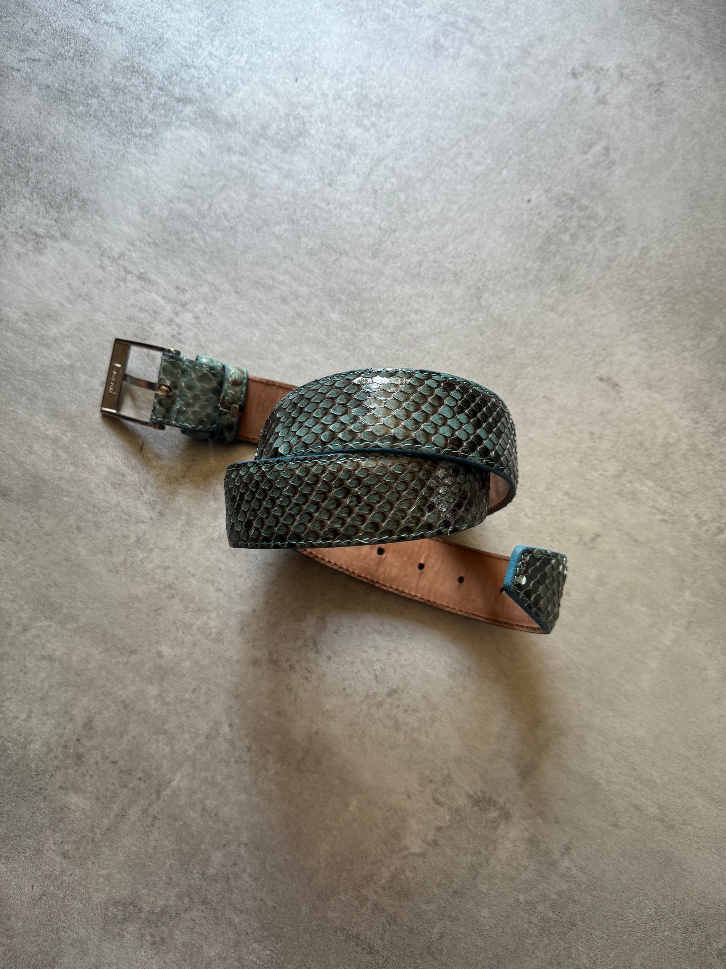 Artisanal Italian Python Leather Blue Belt (OS) - 3