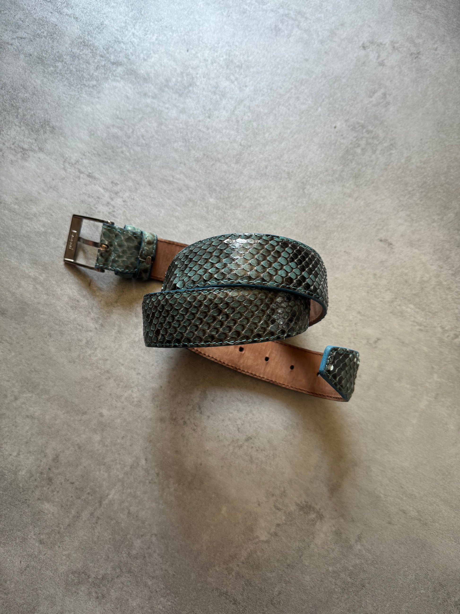 Artisanal Italian Python Leather Blue Belt (OS) - 3