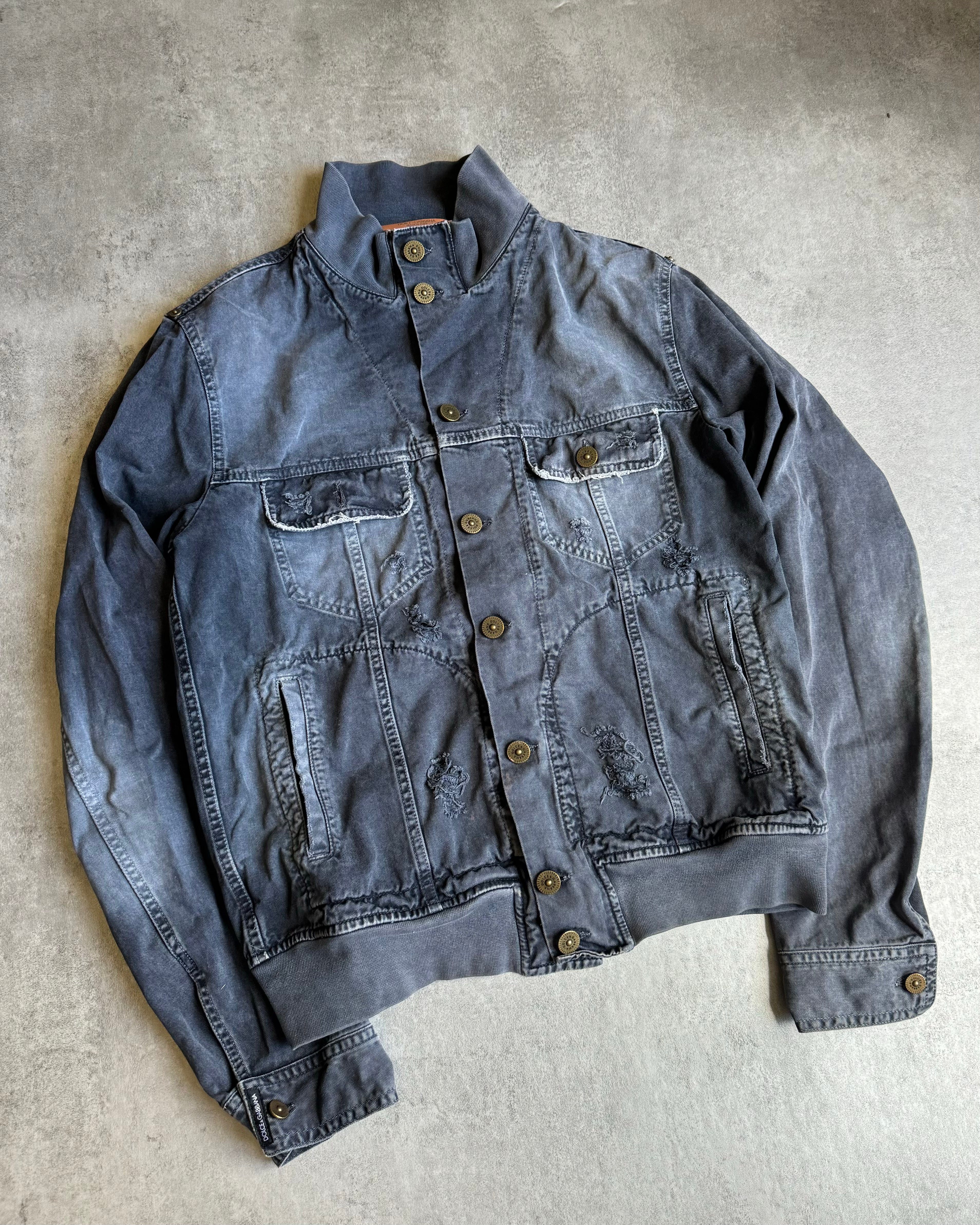 SS2008 Dolce & Gabbana Distressed Tern Grey Buttons Jacket (M) - 3
