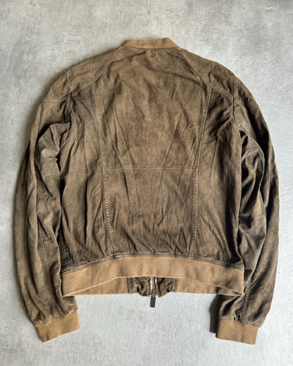 2000s Armani Goat Leather Suede Brown Bomber Jacket (L) - 2