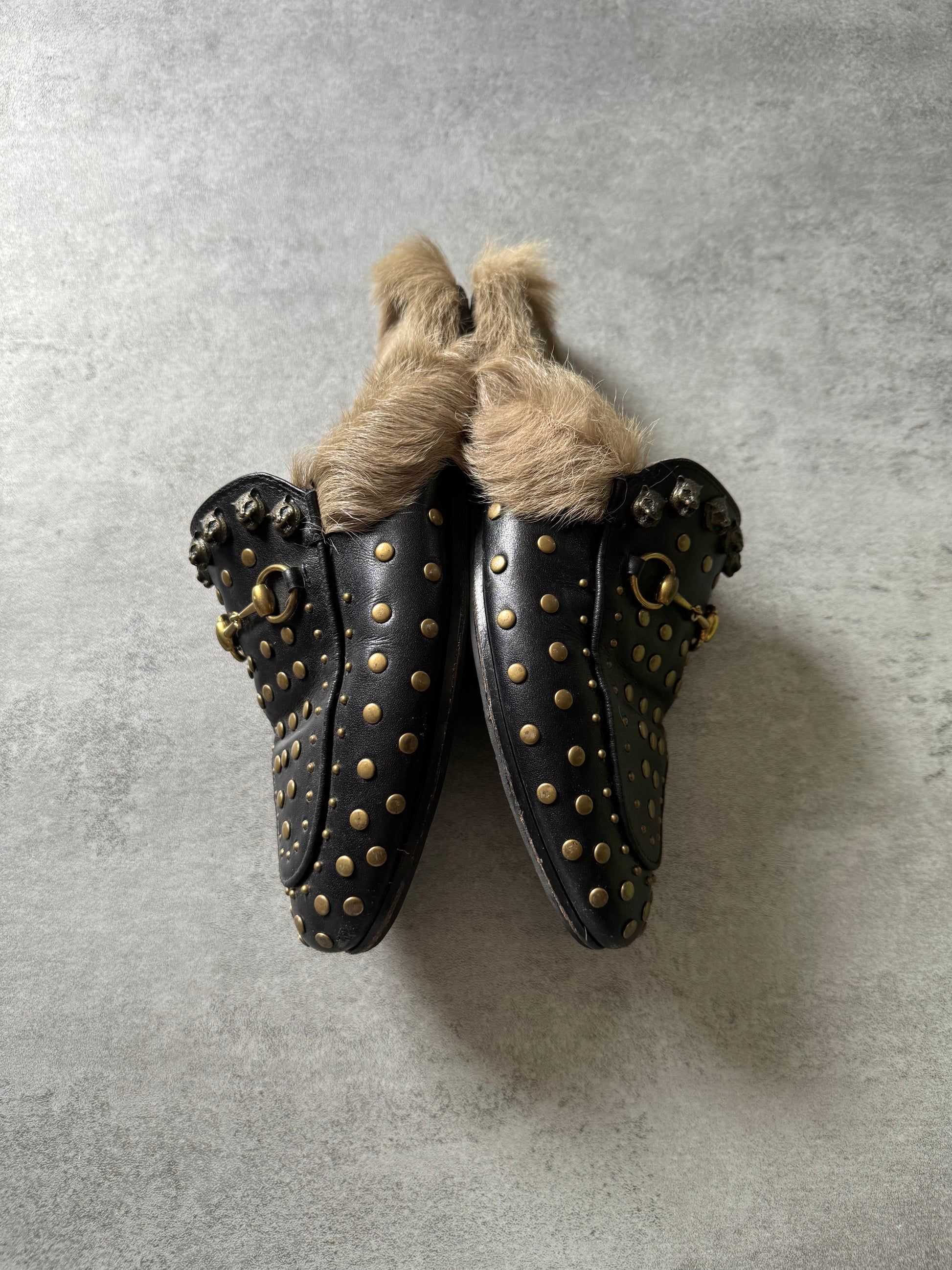 Gucci Princetown Studded Leather Fur Mules (38) - 4