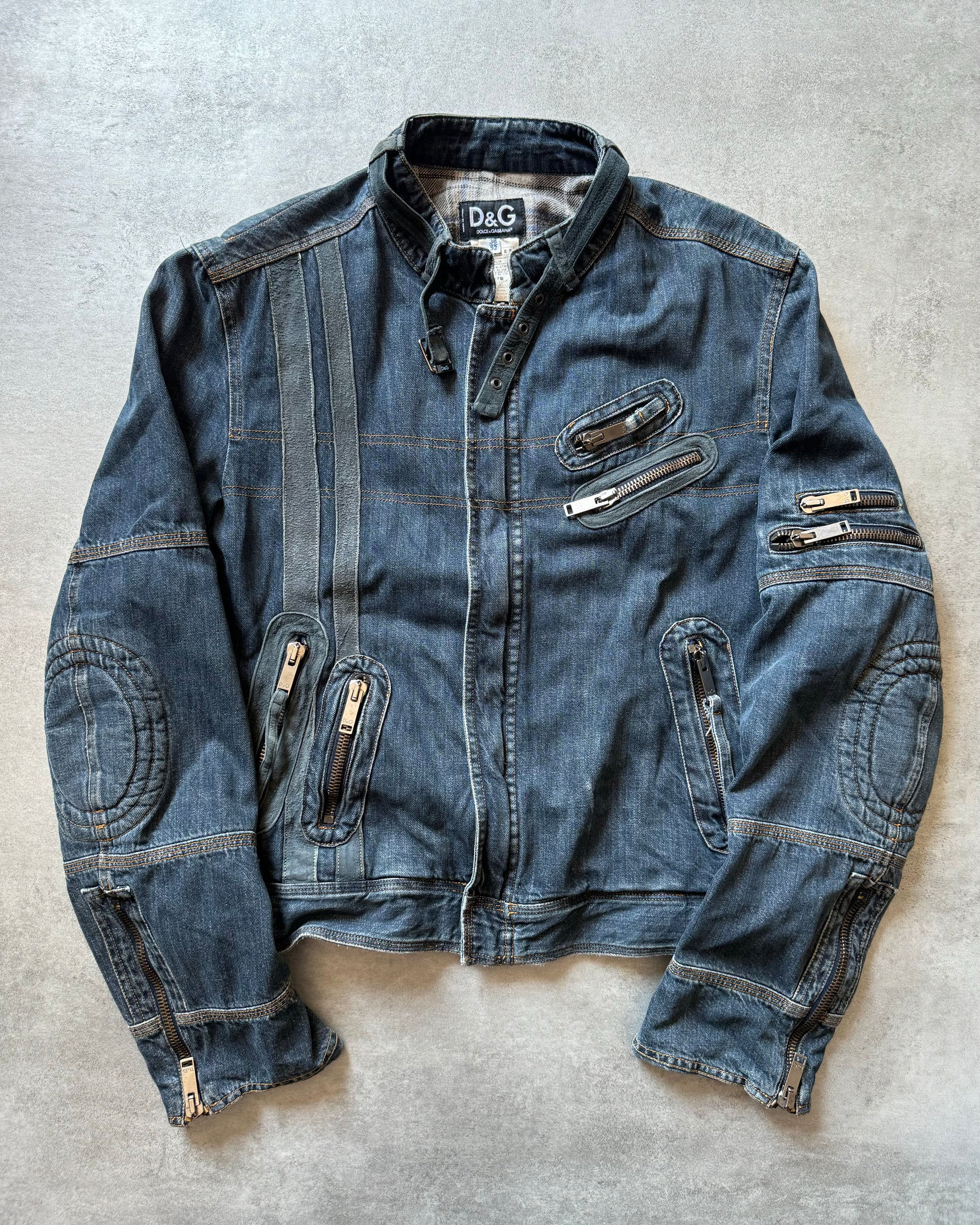 AW2004 Dolce & Gabbana Astro Denim Cafe Biker Jacket (L) - 1