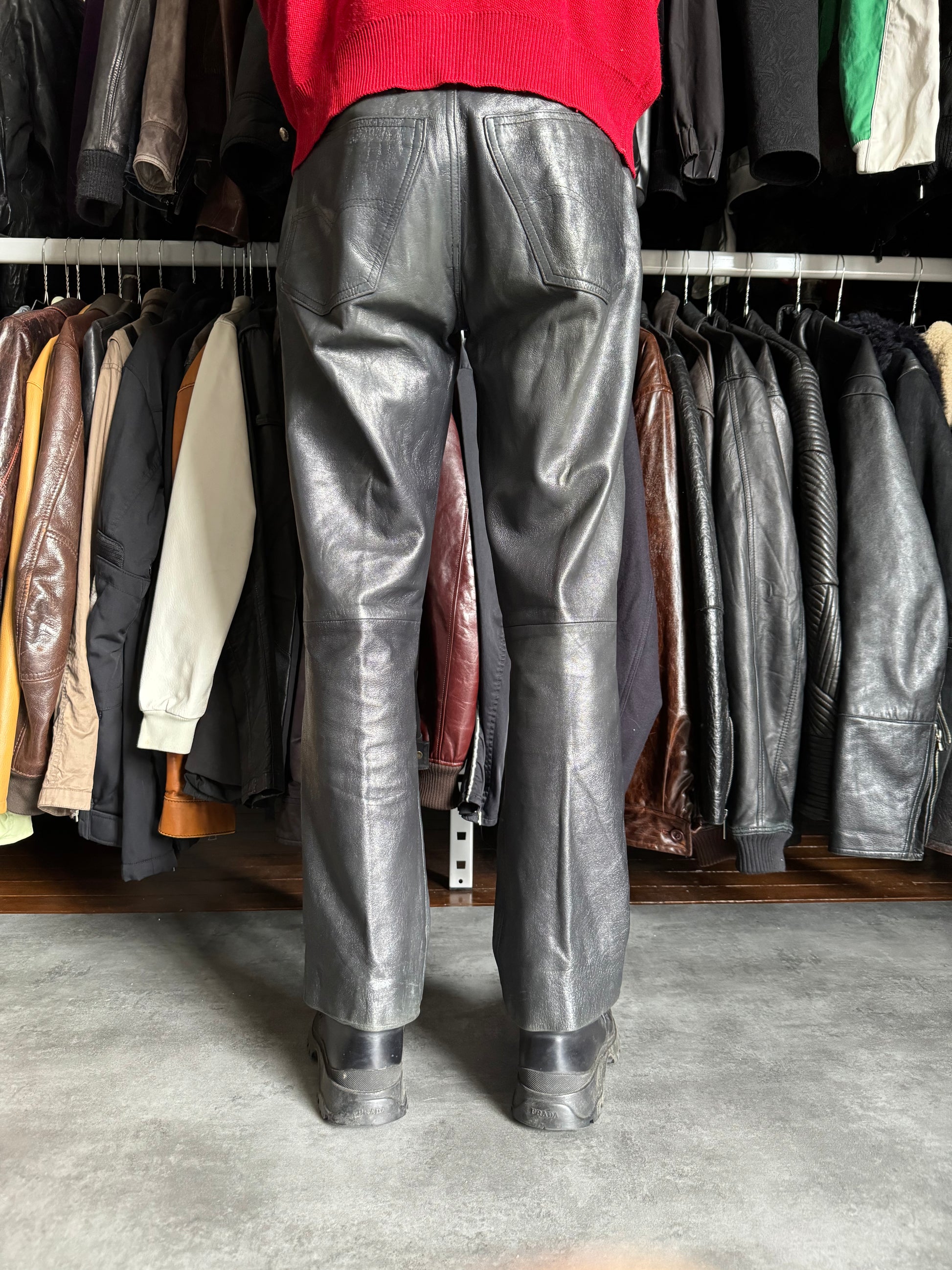 1980s Giorgio Armani Black Leather Robust Pants (S) - 4