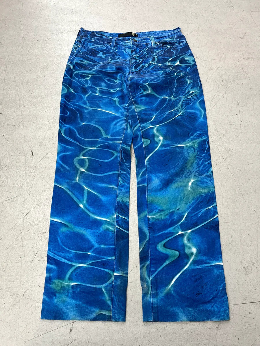 2000s Cavalli Water Reflect Blue Pants RXwsfWOM 0