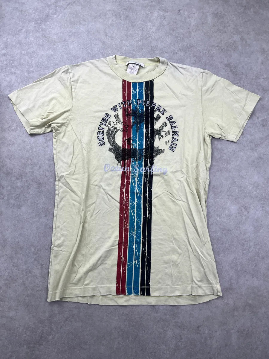 SS2013 Pierre Balmain Pale Yellow Surfing T-Shirt RYdCPeUG 0