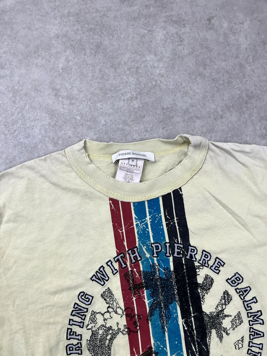 SS2013 Pierre Balmain Pale Yellow Surfing T-Shirt RYdCPeUG 6