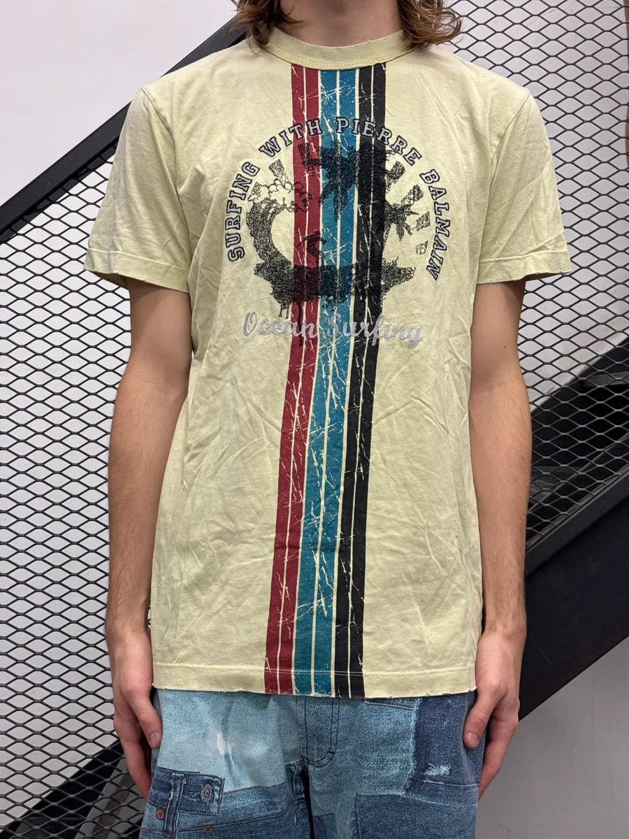 SS2013 Pierre Balmain Pale Yellow Surfing T-Shirt RYdCPeUG 1