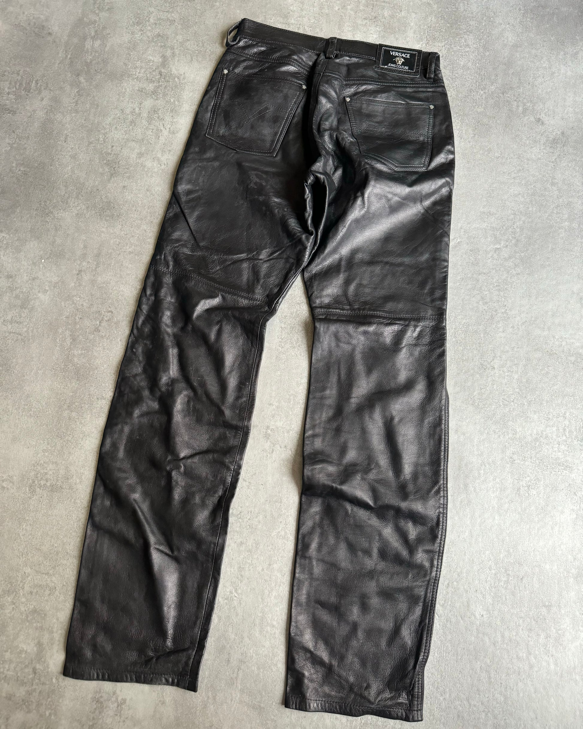 2000s Versace Black Leather Pants (S) - 7