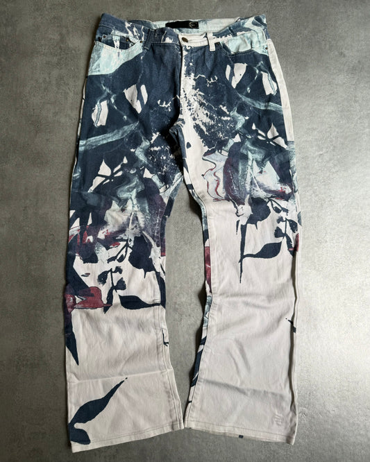 2000s Cavalli White Floral Spectrum Relaxed Straight Pants (S/M) - 1