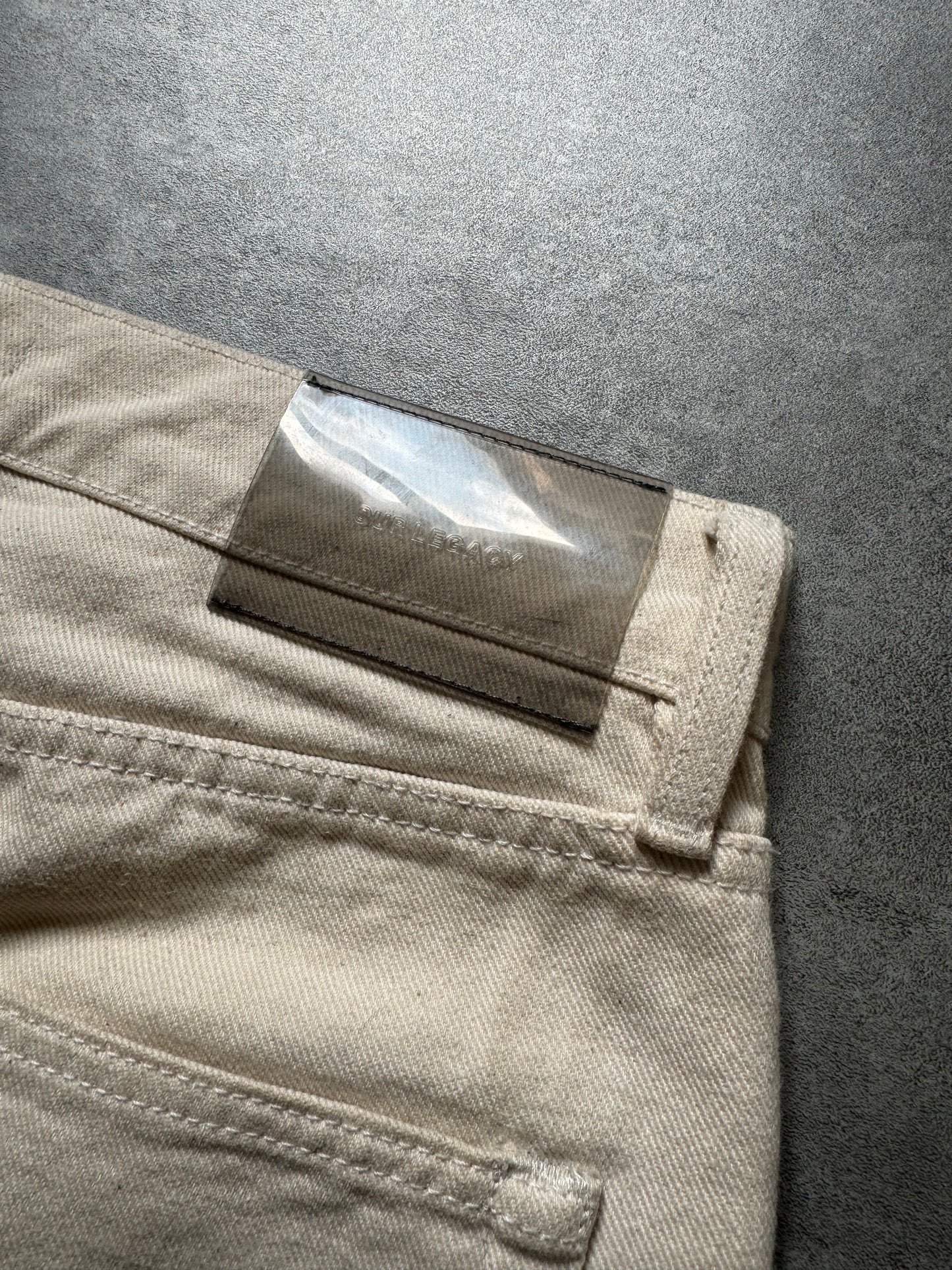 Our Legacy Beige Artisanal Cracked Relaxed Painted Jeans (M) - 3