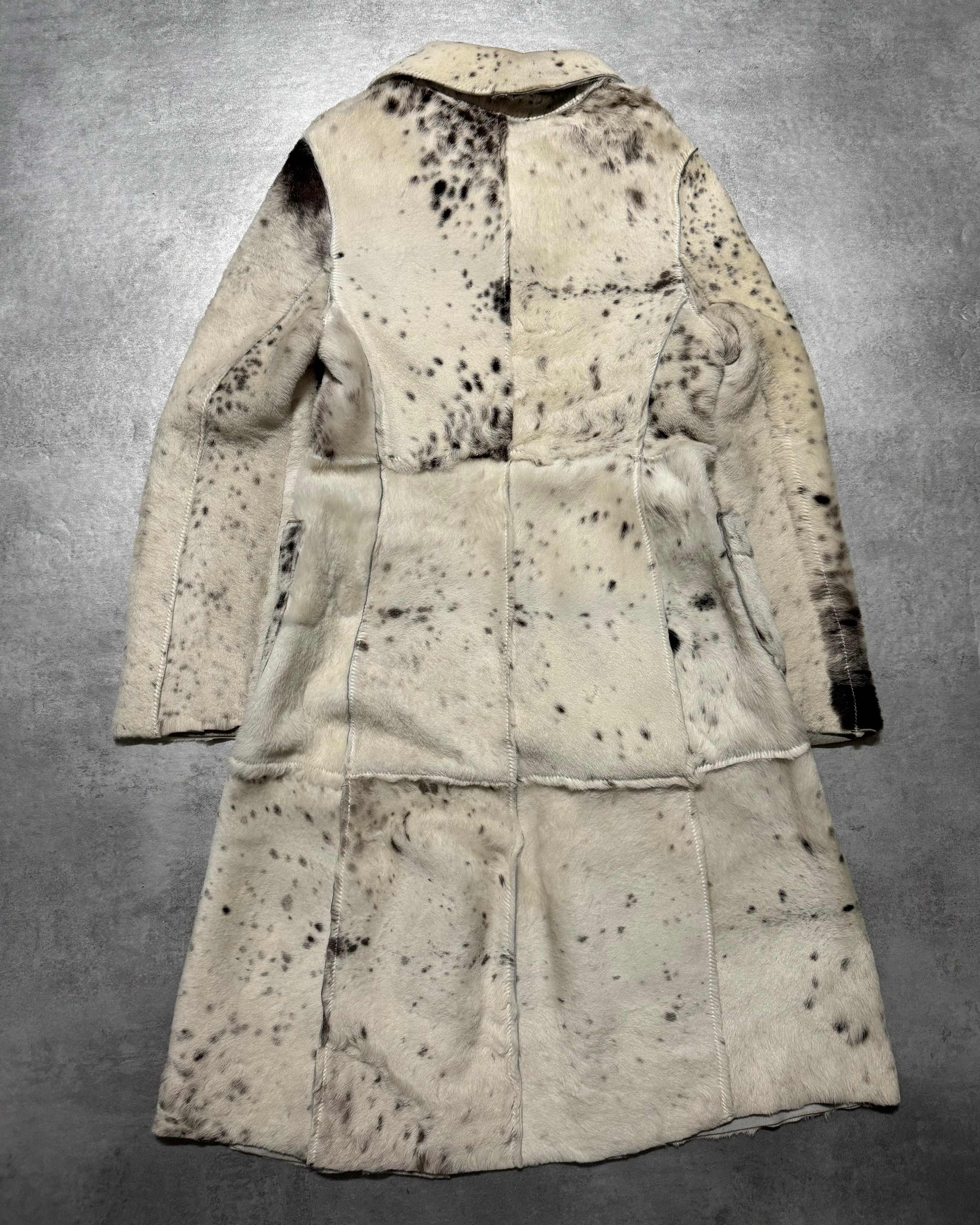 AW2006 Cavalli White Pony Hair Winter Leopard Effect Long Leather Jacket (XS/S) - 2