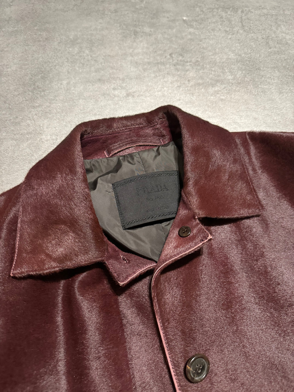 FW2002 Prada Bordeaux Pony Hair Bordeaux Leather Trench Coat (XS/S) - 13