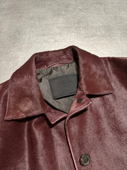 FW2002 Prada Bordeaux Pony Hair Bordeaux Leather Trench Coat (XS/S) - 13