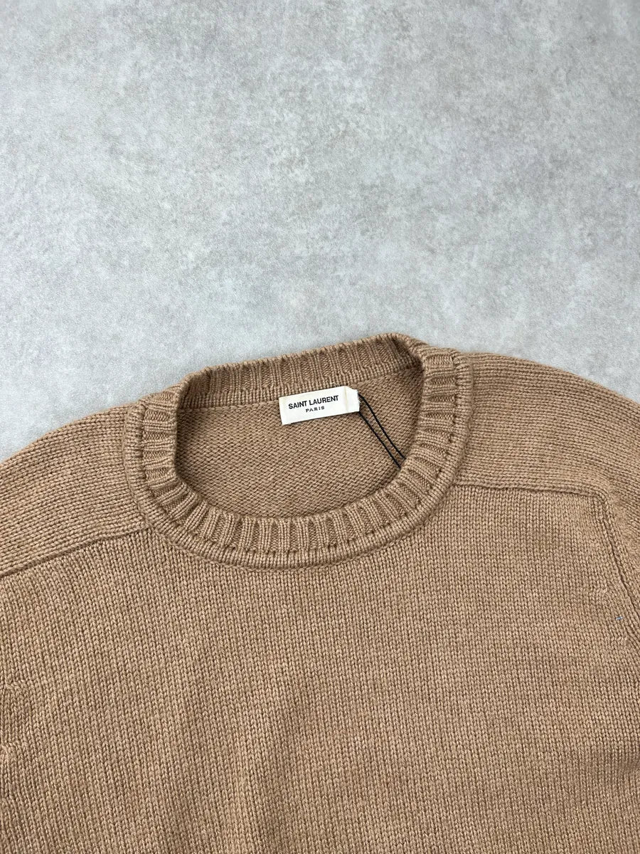 SS2018 Saint Laurent Camel Wool Crewneck Sweater RdjRhBAr 4